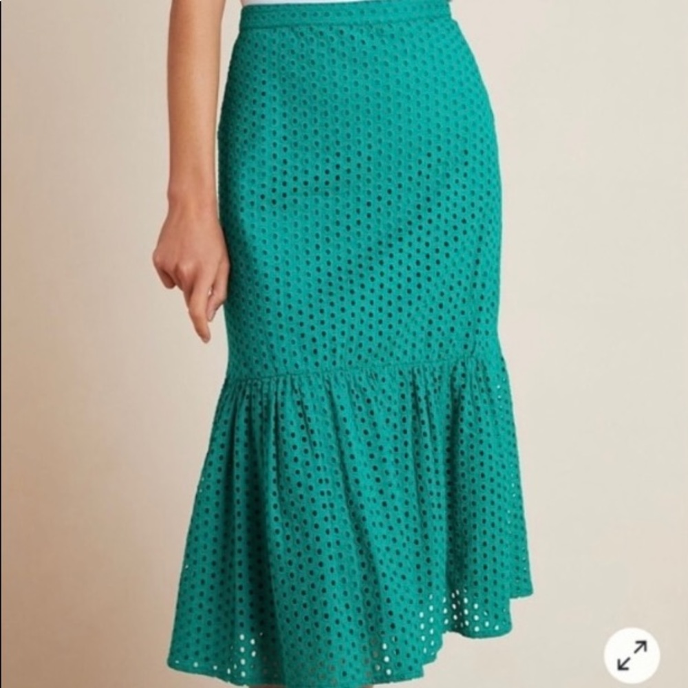 Anthropologie Aja green eyelet skirt